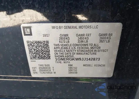 2018 Chevrolet Traverse 1Lt z USA, uszkodzony, nr VIN 1GNERGKW9JJ142873